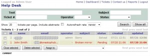 This is the operators view. An operator only views tickets within the category he/she are assigned to. Operators can transfer tickets to other operators.